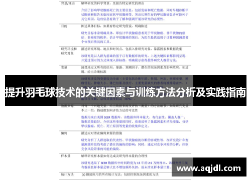 提升羽毛球技术的关键因素与训练方法分析及实践指南