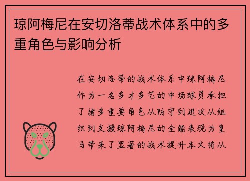 琼阿梅尼在安切洛蒂战术体系中的多重角色与影响分析